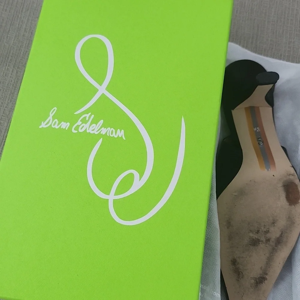 Sam Edelman Elegant Black Leather Slingback Heels - Picture 2 of 6